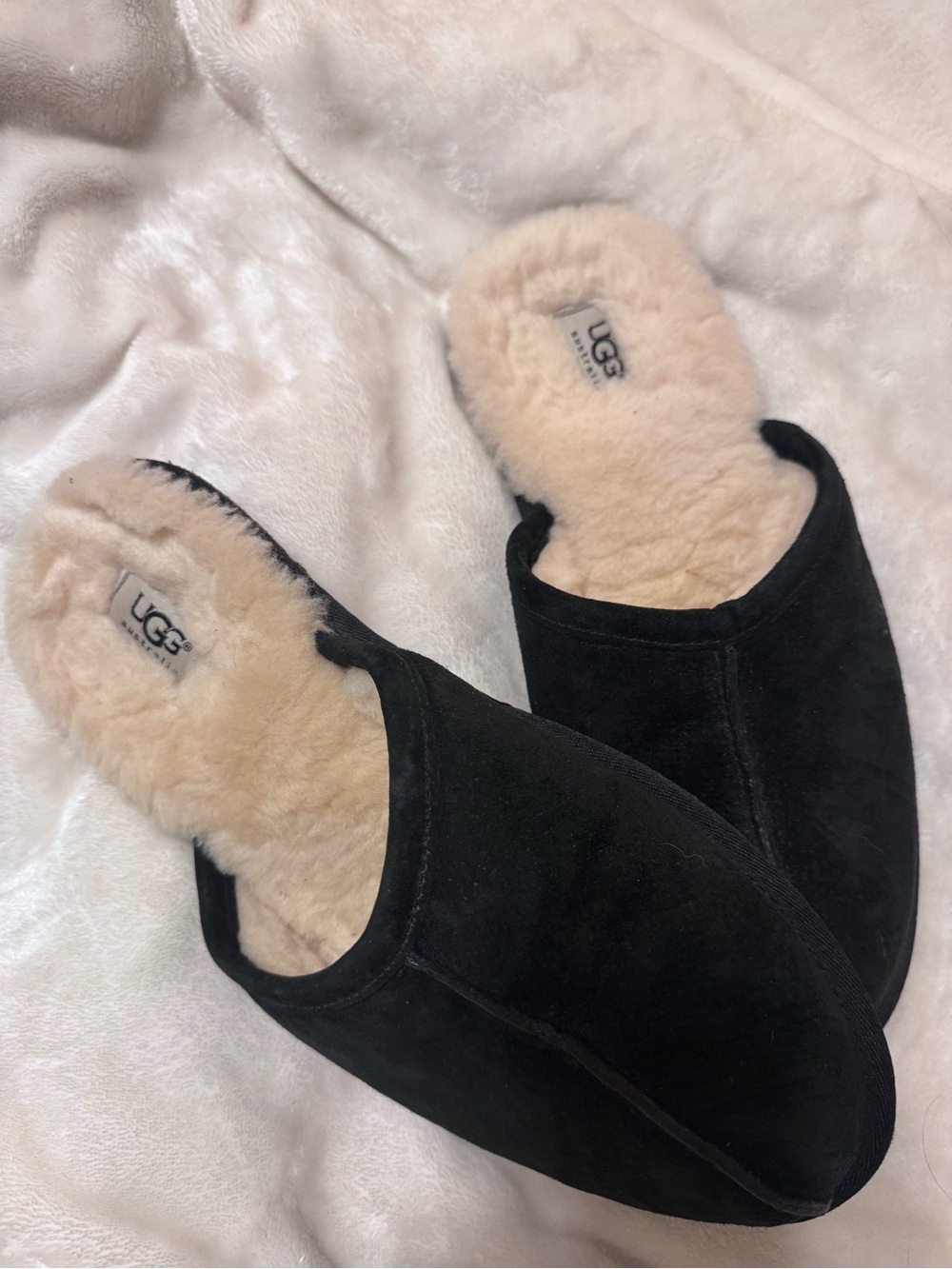 UGG Black Suede Shearling-Lined Slip-On slippers